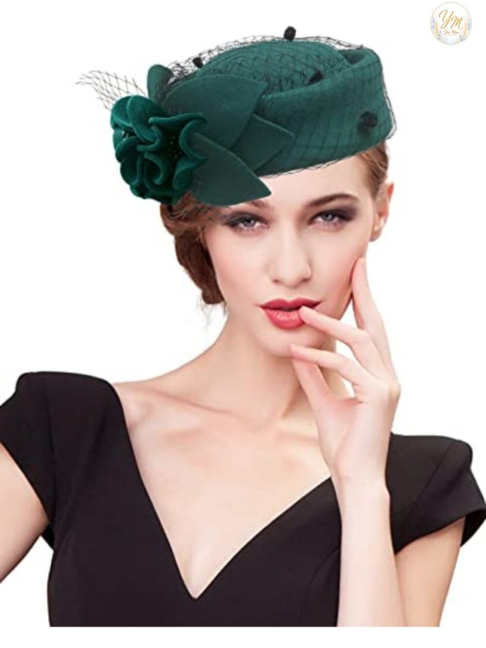 British Vintage Wool Felt Pillbox Hat Church Derby Fascinator Veil Flower